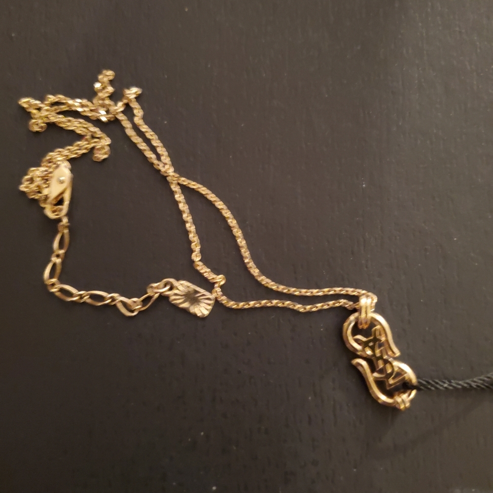 Vintage YSL Yves Saint Lauren Gold Plated Logo Pendant & Necklace